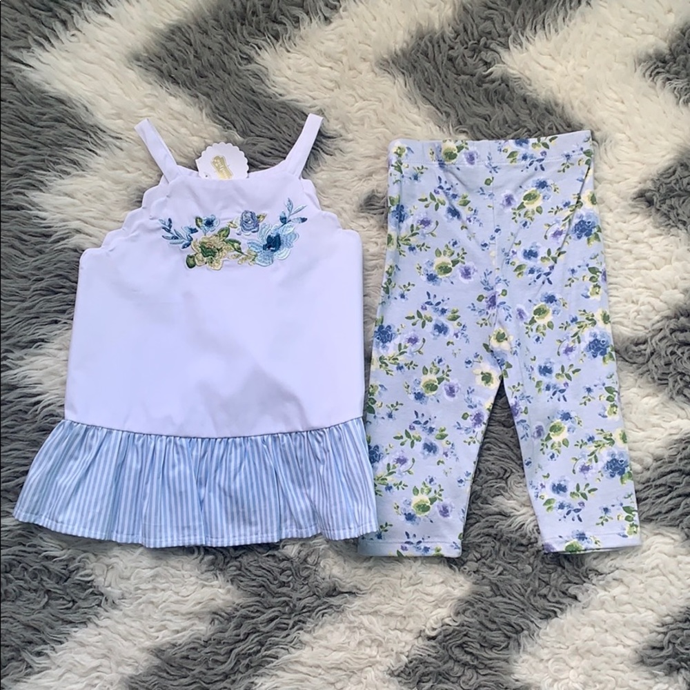 NWT Girls Sweet Floral Legging Embroidered Top Set